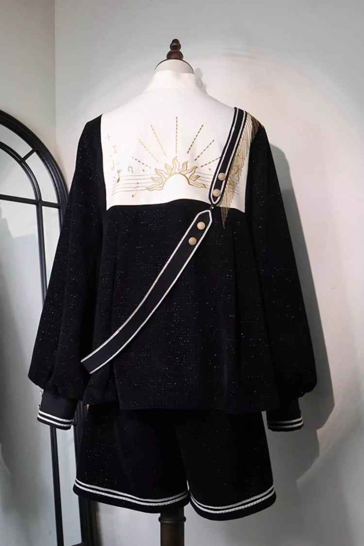 Black [Song Of Tomorrow] Long Sleeves Embroidery Asymmetric Gothic College Style Ouji Lolita Full Set - Product - 9