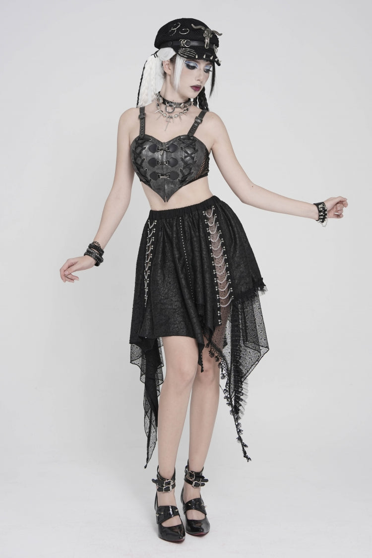 Black Lace-Up Slim Mesh Buckled Women's Punk Heart  Corset - Product - 6