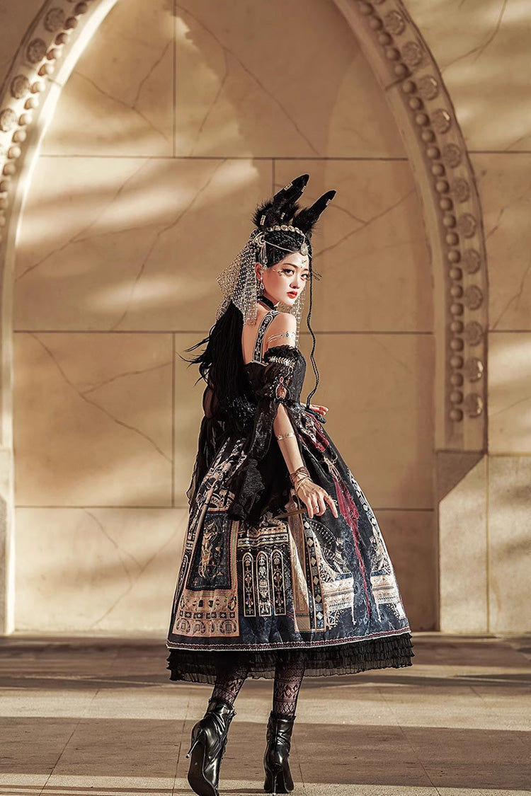Dusk Best Egyptian Style Print Ruffle Gothic Lolita Dress 3 Colors - Product - 10