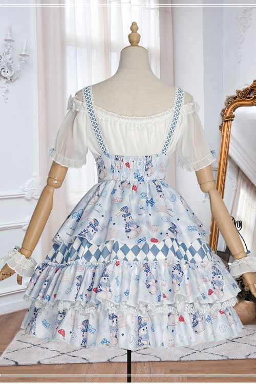 Blue Alice Rabbit Print Multi Layer Design Sweet Lolita JSK Dress - Product - 8