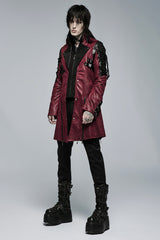 Red Metal Buckle Decoration Zipper Mens Steampunk Windbreaker Coat - Product - 6