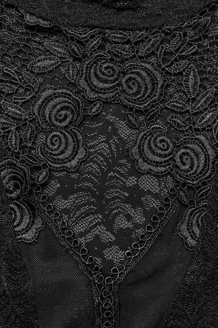 Black Rose Stand Collar Long Sleeves Print Lace Lace-Up Sheer Womens Gothic Blouse - Product - 6