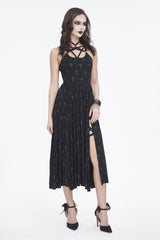 Black Print Strappy Split Womens Gothic Dress - Product - 4