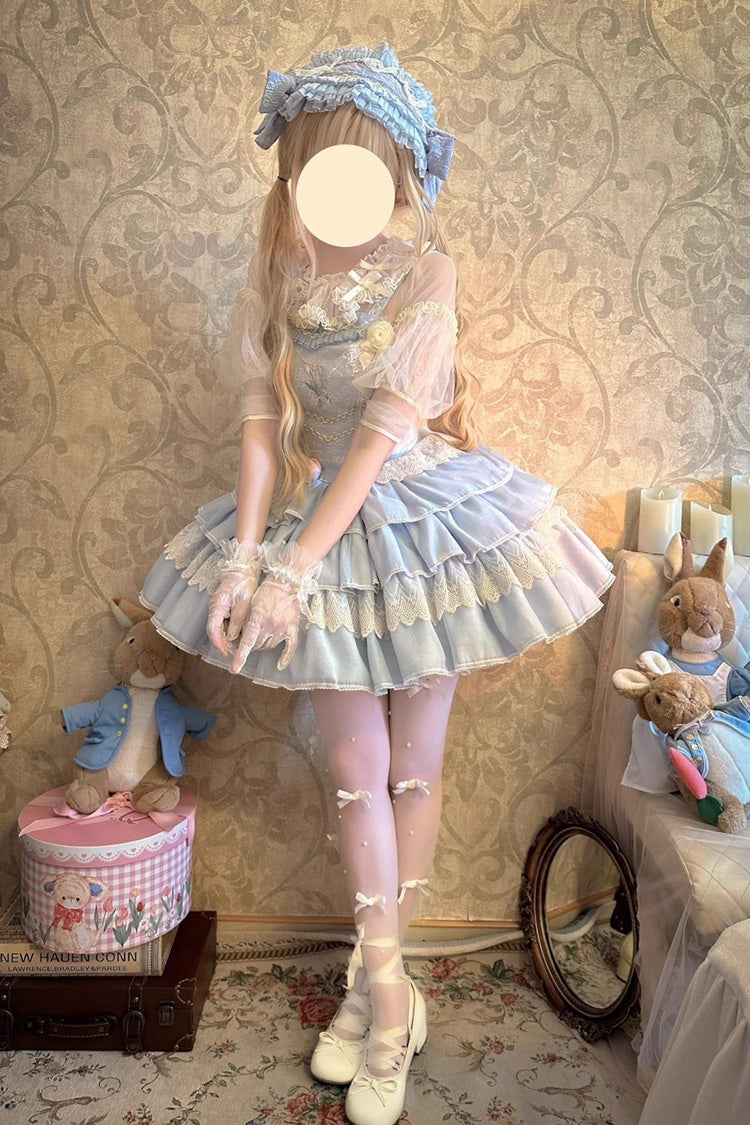 [Good Night, Tulip] Sleeveless Multi-Layered Ruffled Embroidered Lace Sweet Ballet Lolita Jsk Dress 2 Colors - Product - 9