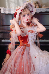 Red [Glazed Phantom] Off Shoulder Ruffle Hanayome Bowknot Lace Sweet Elegant Lolita Dress - Product - 8