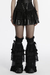 Black Multi-Layered Stitching Lace-Up Mesh Women's Punk Skirt - Black - 1