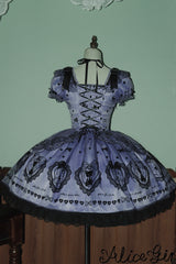 Purple [Sugar Bear] Square Collar Short Sleeves Embroidered Bow Sweet Lolita Dress (Bow Train Included) - Product - 7
