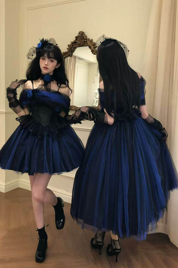 Klein Blue [Echo of Diana] Off Shoulder Ruffled Lace Gothic Lolita Dress - Product - 17