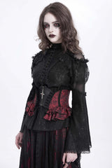 Black/Red Printed Spliced Lace Lace-Up Slim Zippered Women's Gothic Palace Corset - Product - 10