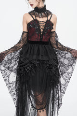 Red Embroidery Stitching Lace Lace-Up Women's Gothic Blouse - Red - 1
