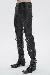 Black Removable Right Side Zipper Faux Leather Men's Punk Pants - Product - 2