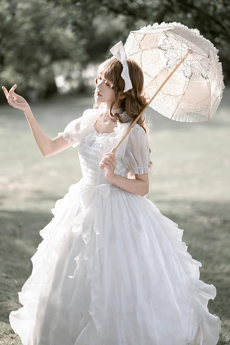 White Ode to Floating Lights Fantasy Fairy Short Sleeves Ruffle Sweet Elegant Lolita Dress - Product - 8