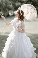 White Ode to Floating Lights Fantasy Fairy Short Sleeves Ruffle Sweet Elegant Lolita Dress - Product - 8