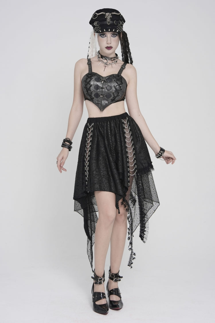 Black Lace-Up Slim Mesh Buckled Women's Punk Heart  Corset - Product - 5