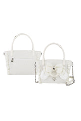 Sweet Ruffle Bowknot Zipper Pearl Chain Japanese Lolita Handbag 4 Colors - White - 7