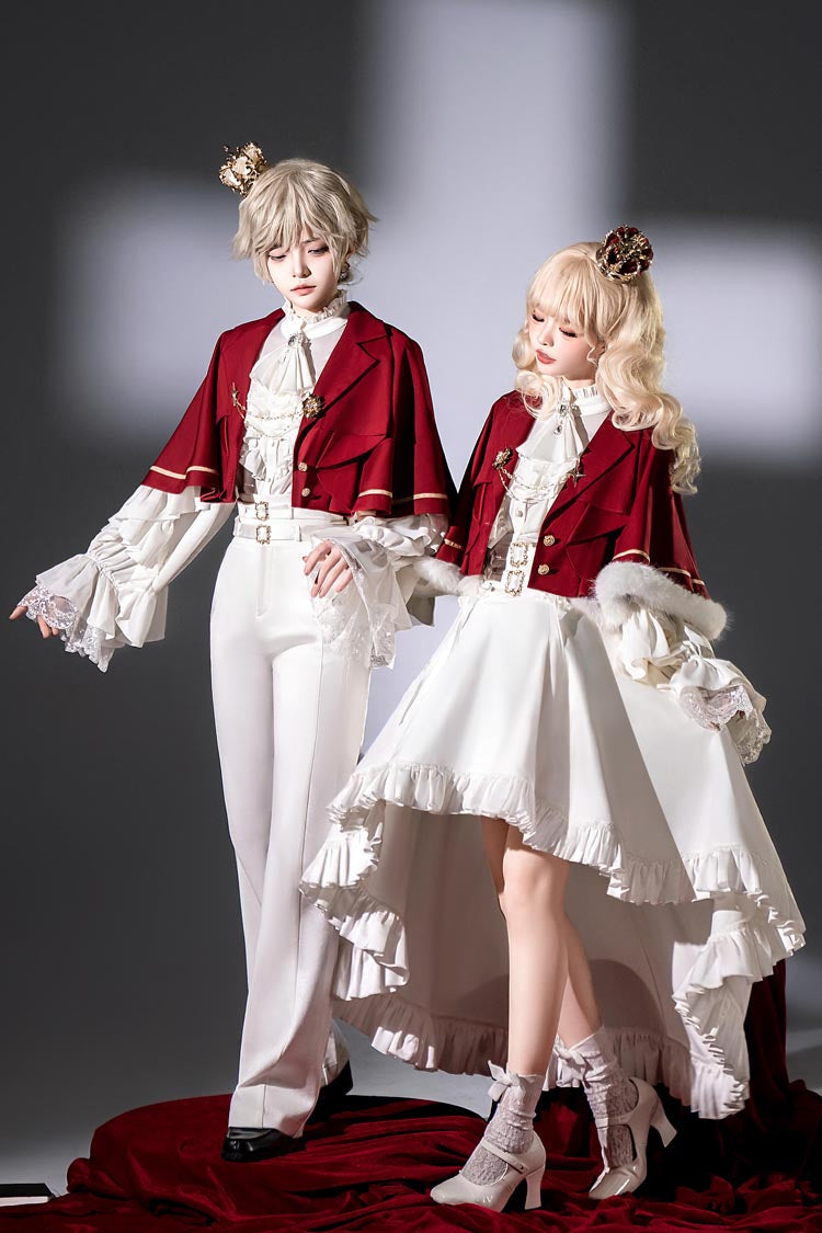 White [Day and Night Song] Long Sleeves Ruffle Ouji Gothic Lolita Skirt Pants - Product - 8