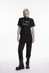 Black Cut-Out Lace-Up Slim Mesh Buckled Eyelet Men's Punk Handsome Vest - Product - 6