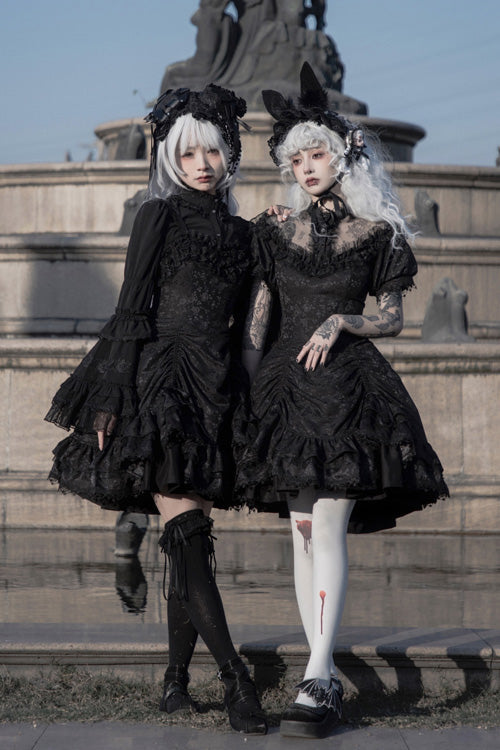 Dark Black High Waisted Ruffled Hanayome Gothic Lolita Dress - Product - 3