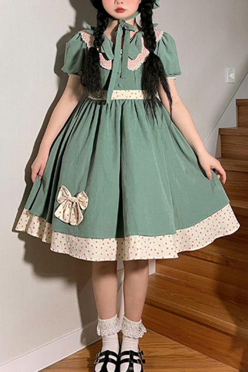 Green Peter Pan Collar Bowknot Short Sleeves Sweet Lolita OP Dress - Green - 1