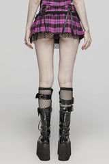 Plaid Print Stitching Mesh Women's Steampunk Skirt 2 Colors - Product - 3
