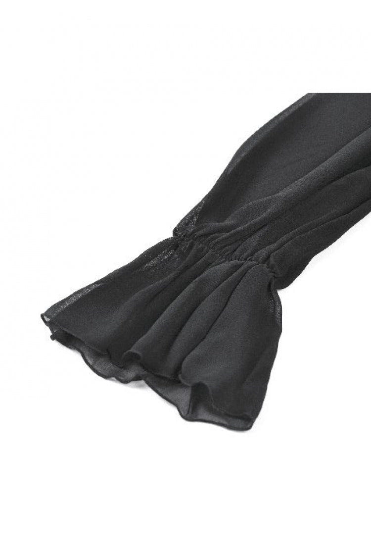 Black Moon Charm Off Shoulder Long Puff Bishop Sleeves Layered Ruffled Hem Women's Gothic Slip Dress - Product - 19