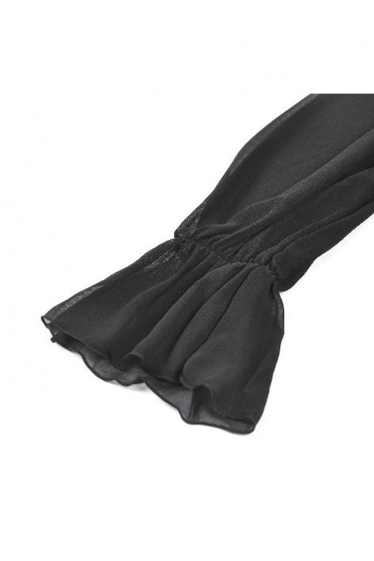 Black Moon Charm Off Shoulder Long Puff Bishop Sleeves Layered Ruffled Hem Women's Gothic Slip Dress - Product - 19