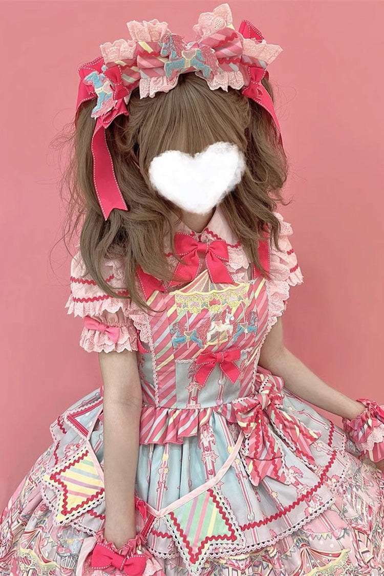 Blue/Pink Candy Park Print Ruffle Bowknot Sweet Lolita Jsk Dress - Product - 5