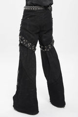 Black Spliced Lace-Up Mesh Ripped Men's Punk Baggy Pants - Product - 4