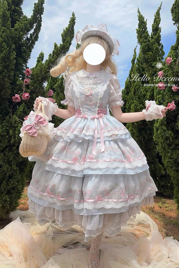 Multi-Color [Rose Flower Cage] Print Triple-Layered Ruffle Bowknot Sweet Elegant Lolita Jsk Dress - Product - 5