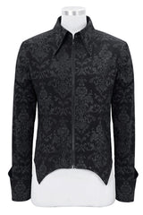 Black Folding Cuffs Palace Printed Zipper Mens Gothic Blouse - Product - 4