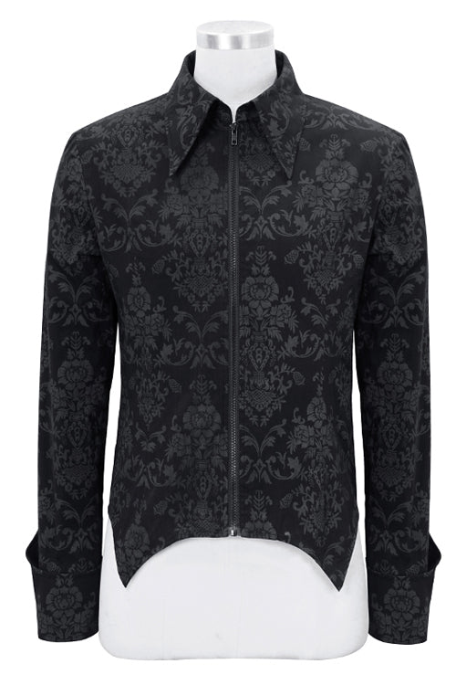 Black Folding Cuffs Palace Printed Zipper Mens Gothic Blouse - Product - 4
