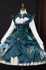 Dark Green [Identity V] Gardener Specimen Gallery Series Lapel Collar Long Sleeves Multi-Layered Ruffled Bow Spliced Cosplay Classic Lolita Dress - Product - 4