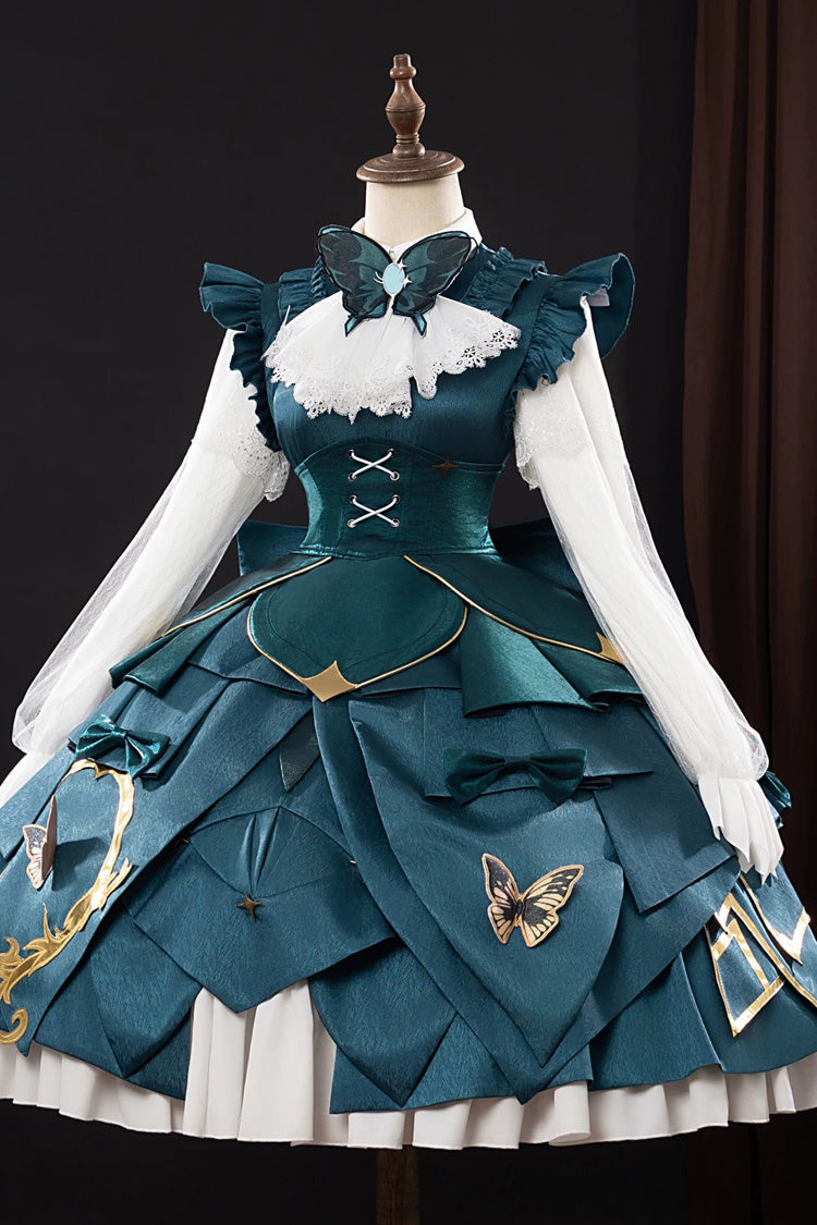 Dark Green [Identity V] Gardener Specimen Gallery Series Lapel Collar Long Sleeves Multi-Layered Ruffled Bow Spliced Cosplay Classic Lolita Dress - Product - 4