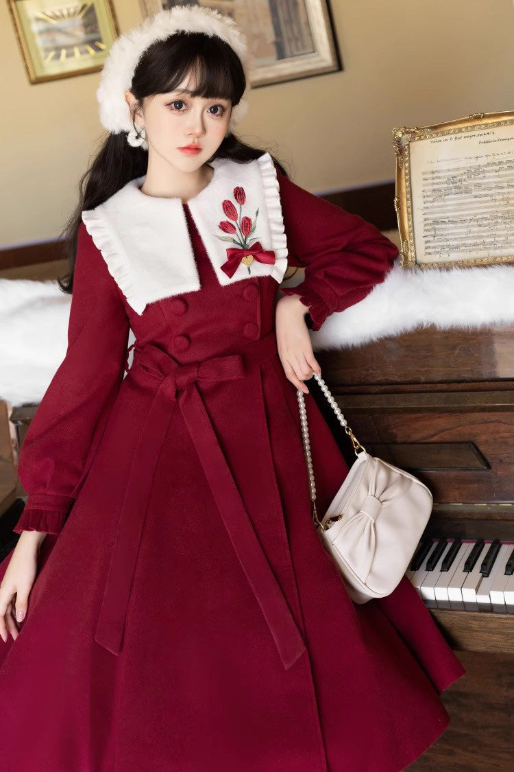 Tulip Long Puff Sleeves Embroidery Slim Sweet Lolita Coat 2 Colors - Product - 6