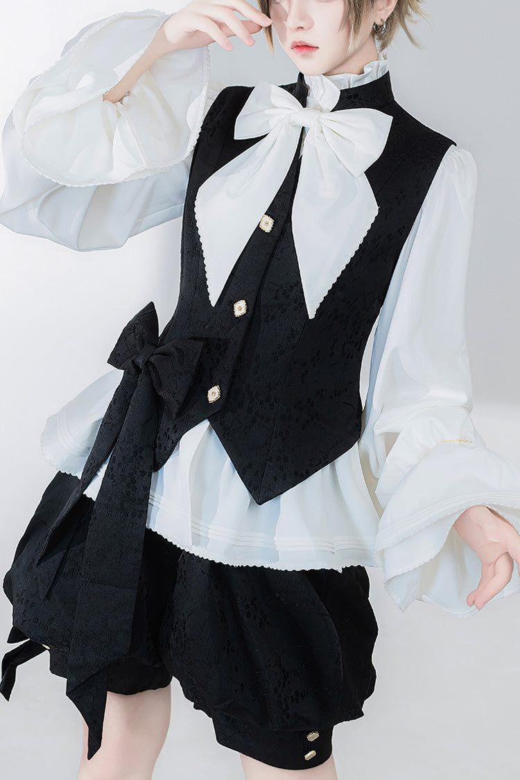 White Hunting Rabbits Long Sleeves Bowknot Gothic Vintage Ouji Fashion Lolita Blouse - White - 1