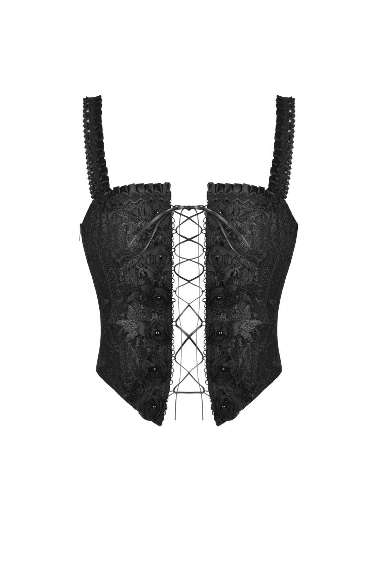 Black Floral Jacquard Lace-Up Women's Gothic Overbust Corset - Product - 3