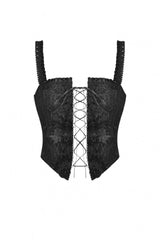 Black Floral Jacquard Lace-Up Women's Gothic Overbust Corset - Product - 3