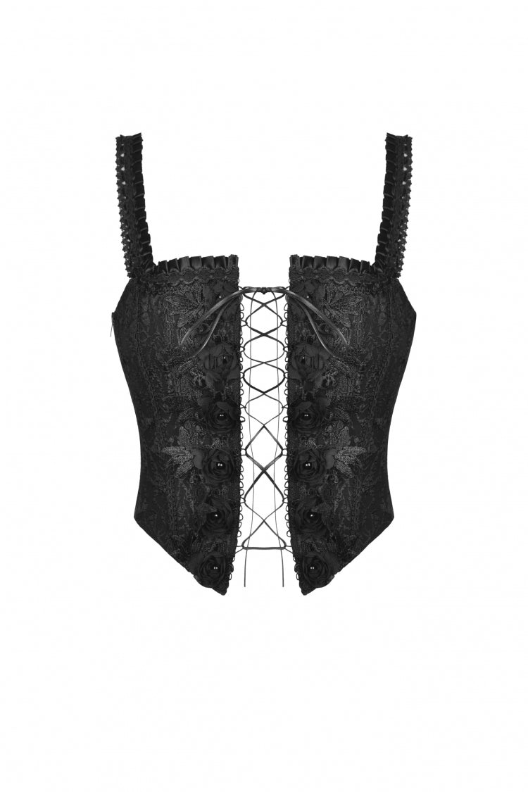 Black Floral Jacquard Lace-Up Women's Gothic Overbust Corset - Product - 3