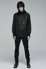 Black Stand Collar Ruffle Floral Embroidery Mens Gothic Blouse - Product - 4