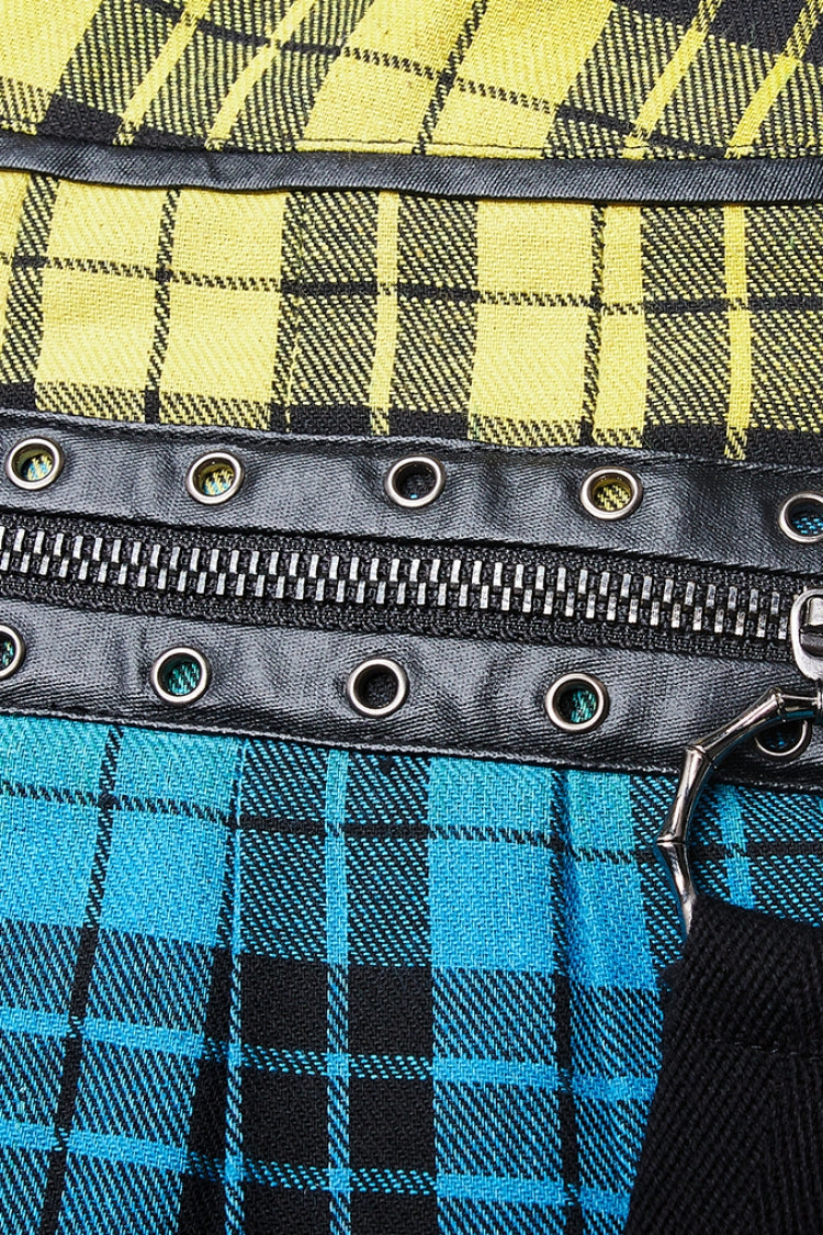 Multi-Color Plaid Print Pockets Zipper Irregular Women's Steampunk Skirt - Product - 5