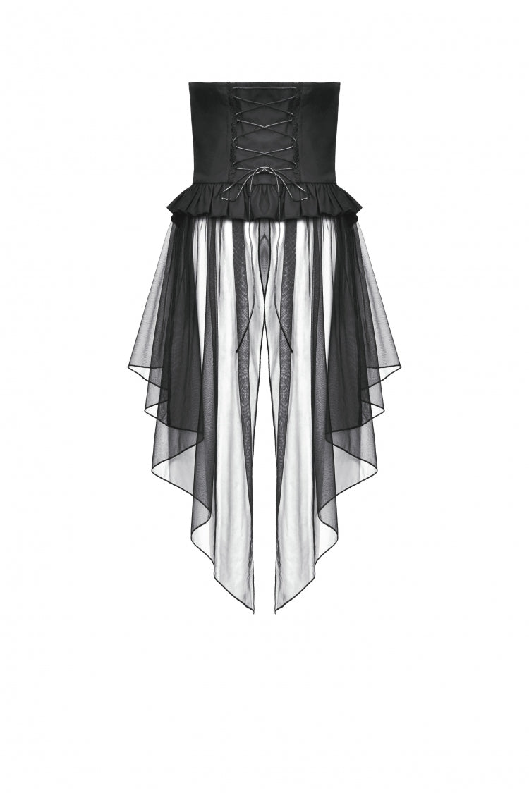 Black High Waisted Lace-Up High/low Mesh Women's Punk Skirt - Product - 14