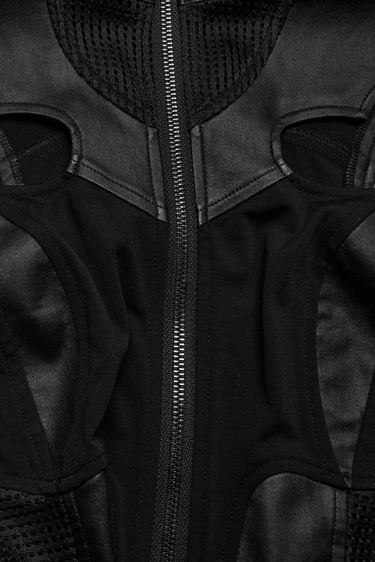Black Sleeveless Hollow Stretch Knitted Stitching Womens Bat Wings Steampunk Vest - Product - 11