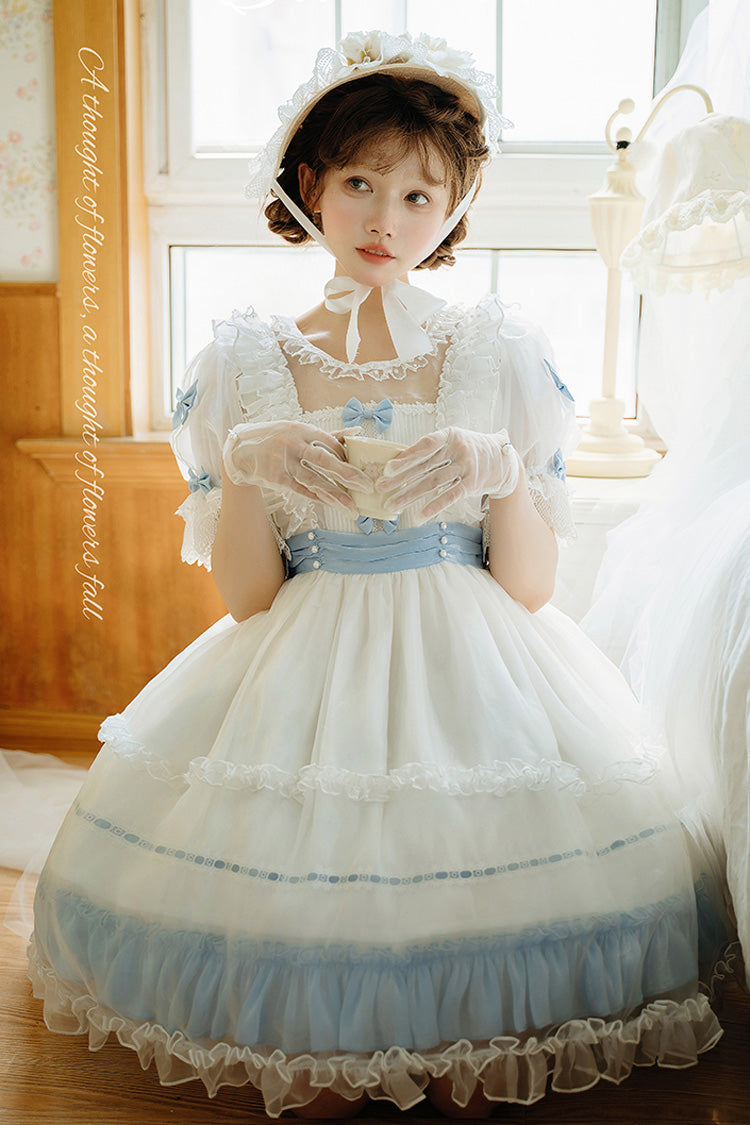 [Moonlight Sonata] Short Sleeves Ruffle Bowknot Lace Sweet Lolita Dress 4 Colors - Product - 5