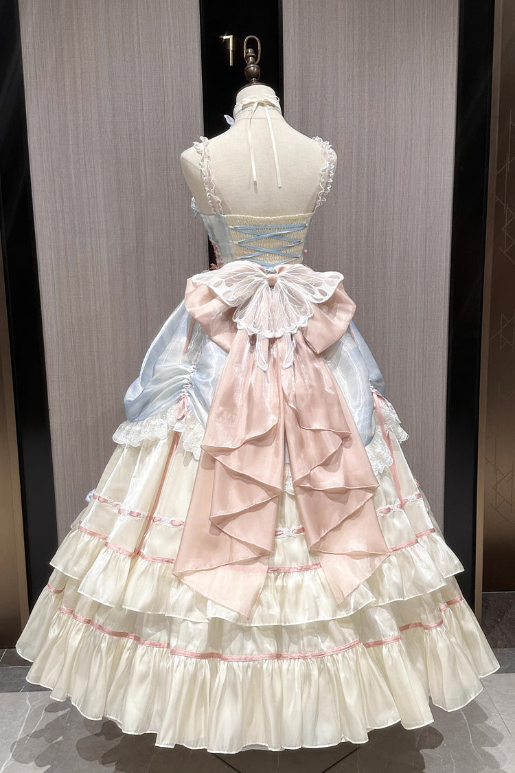Apricot/Blue/Pink Multi-layer Ruffle Hanayome Bowknot Sweet Princess Gorgeous Long Lolita Jsk Dress - Product - 2