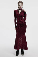 Red V Collar Long Puff Sleeves Women's Gothic Blouse - Product - 4