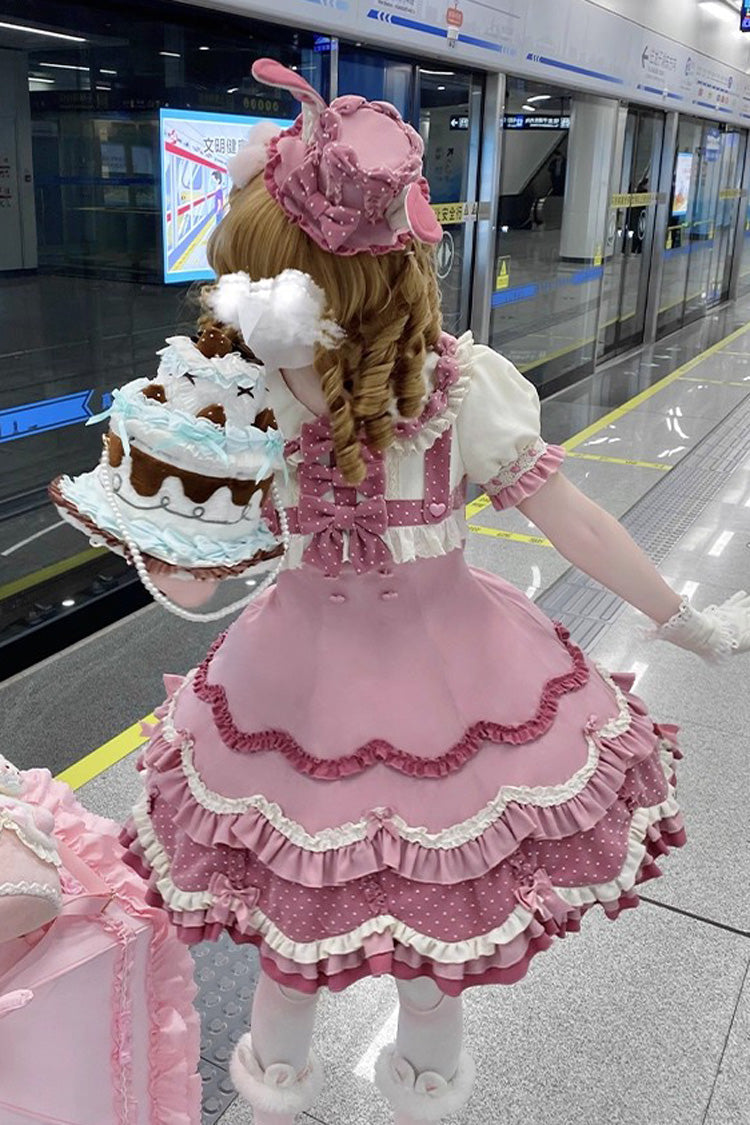 Pink [Bunny Parfait] Short Sleeves Multi-Layered Ruffle Bowknot Sweet Lolita Dress - Product - 5