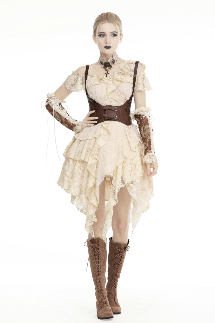 Beige Irregular Multi-Layered Ruffled Lace Women's Steampunk Vintage Dress - Product - 10