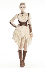 Beige Irregular Multi-Layered Ruffled Lace Women's Steampunk Vintage Dress - Product - 10