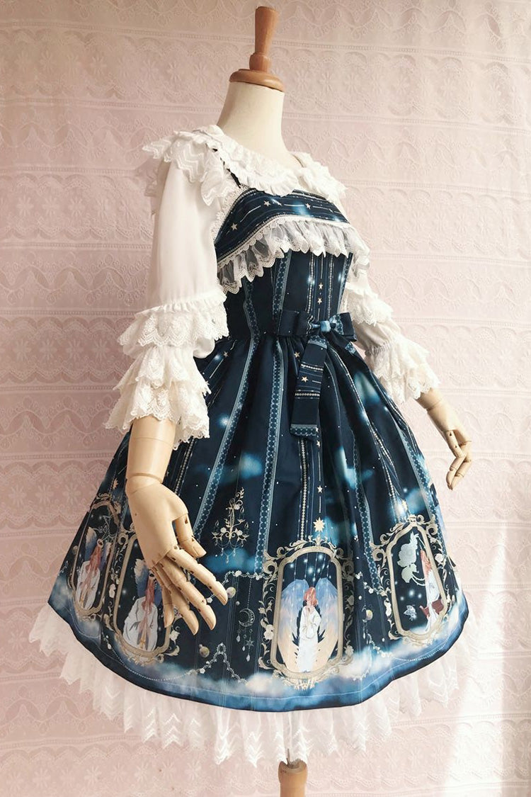 Blessing of Oriel Print Ruffle Bowknot Stitching Lace Sweet Lolita Jsk Dress 4 Colors - Dark Green - 2