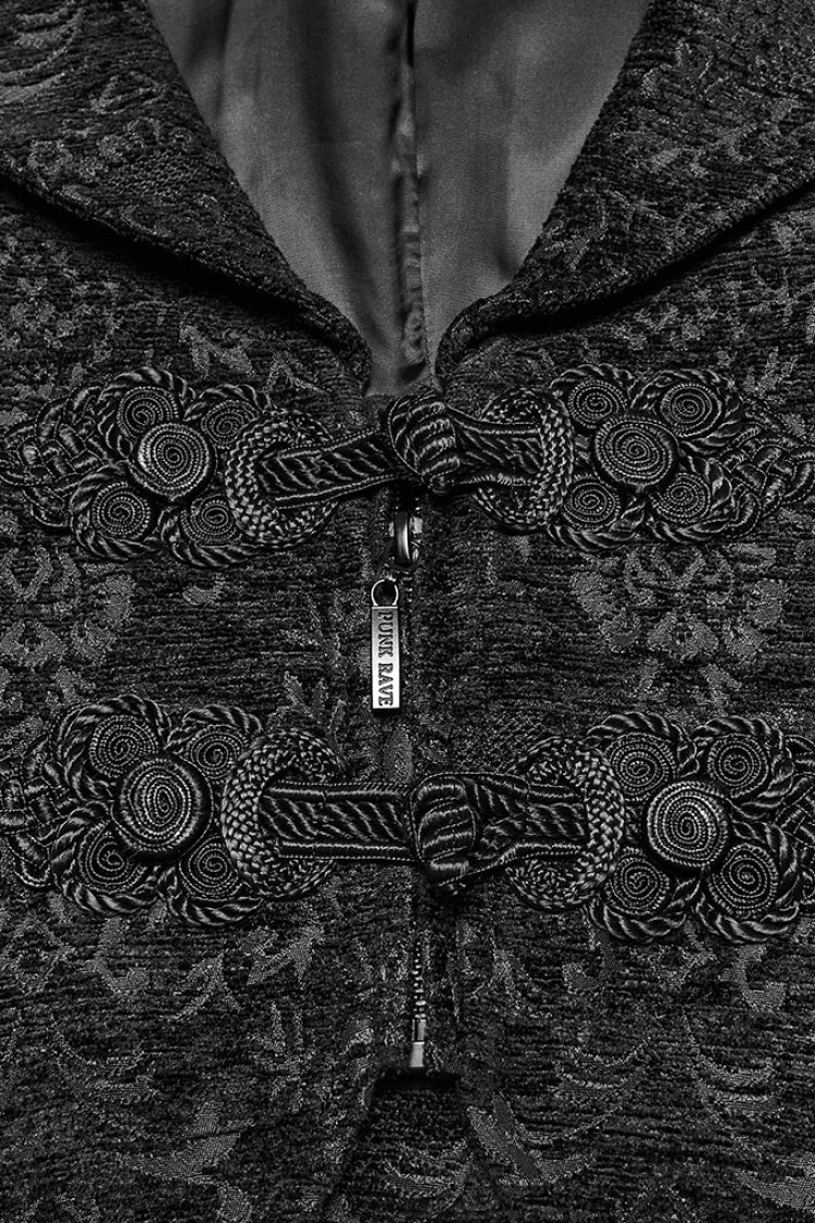 Black Sleeveless Floral Jacquard Buckled Men's Gothic Vest - Product - 5